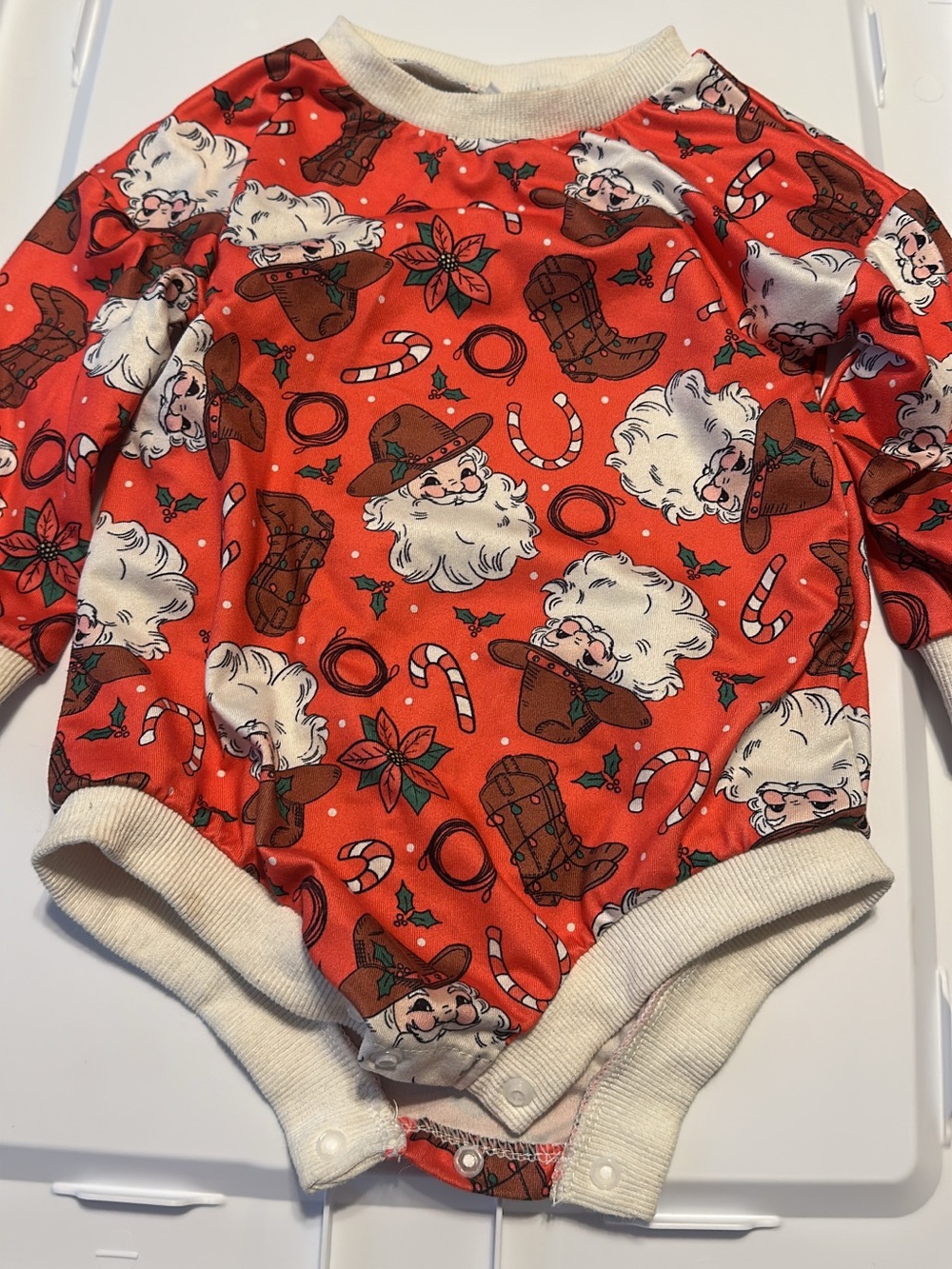 Kids Red Santa Print One-Piece Bodysuit